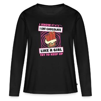 Chocolat Chocolat Drôle - T-shirt manches longues Premium bio Femme - noir - Devant - Julia (174cm)