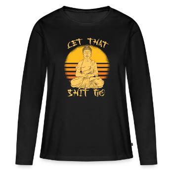 Bouddha bouddhiste drôle - T-shirt manches longues Premium bio Femme - noir - Devant - Julia (174cm)
