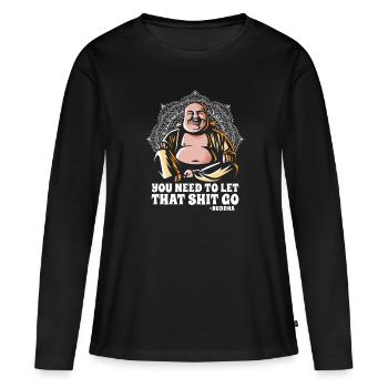 Bouddha bouddhiste drôle - T-shirt manches longues Premium bio Femme - noir - Devant - Julia (174cm)