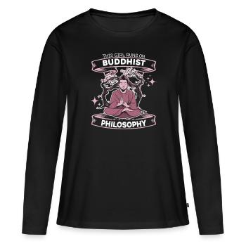 Bouddha bouddhiste drôle - T-shirt manches longues Premium bio Femme - noir - Devant - Julia (174cm)