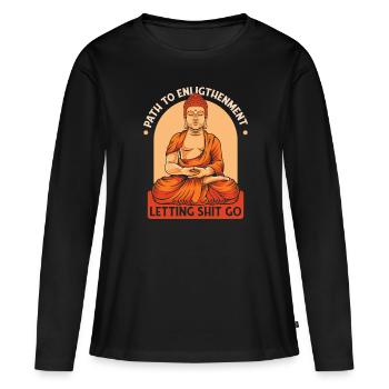 Bouddha bouddhiste drôle - T-shirt manches longues Premium bio Femme - noir - Devant - Julia (174cm)