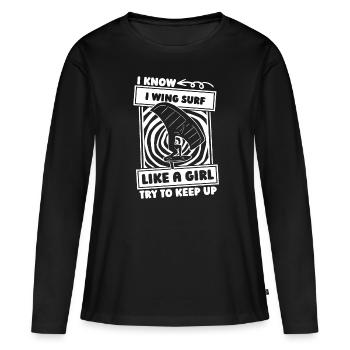 Wing Surf Wing Foil - T-shirt manches longues Premium bio Femme - noir - Devant - Julia (174cm)