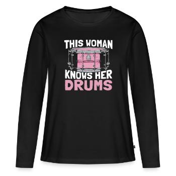 Batterie Batteur Batteur - T-shirt manches longues Premium bio Femme - noir - Devant - Julia (174cm)