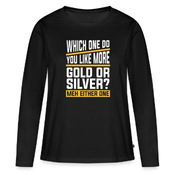 Mines d’or Mines d’or Mines d’or Drôles d’exploitation minière d’or - T-shirt manches longues Premium bio Femme - noir - Devant - Julia (174cm)