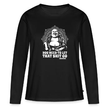 Bouddha bouddhiste drôle - T-shirt manches longues Premium bio Femme - noir - Devant - Julia (174cm)