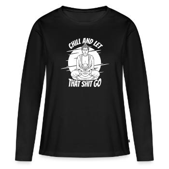 Bouddha bouddhiste drôle - T-shirt manches longues Premium bio Femme - noir - Devant - Julia (174cm)