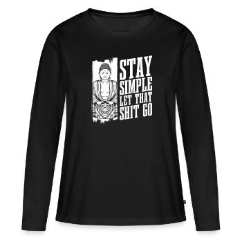 Bouddha bouddhiste drôle - T-shirt manches longues Premium bio Femme - noir - Devant - Julia (174cm)