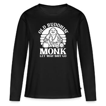 Bouddha moine bouddhiste - T-shirt manches longues Premium bio Femme - noir - Devant - Julia (174cm)