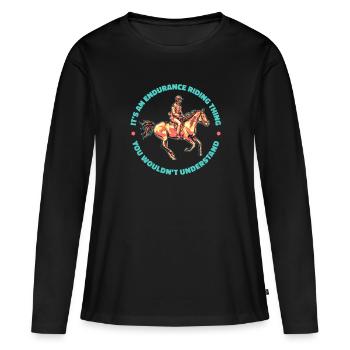 Équitation équestre cool Endurance - T-shirt manches longues Premium bio Femme - noir - Devant - Julia (174cm)