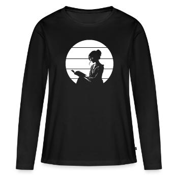 Buch Leseratte Bücherwurm - Frauen Premium Bio Langarmshirt - Schwarz - Vorne - Julia (174cm)