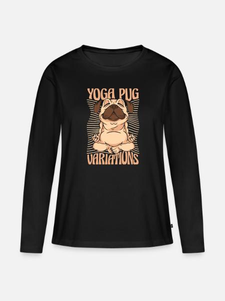 Yoga Hund Yoga Mops - Frauen Premium Bio Langarmshirt - Schwarz