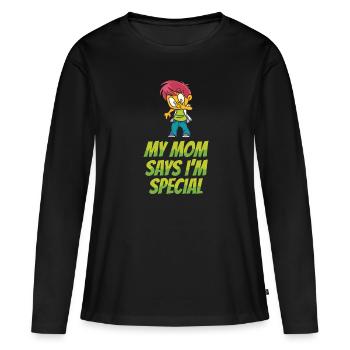 Maman Mère Mère Ma Maman dit En Particulier - T-shirt manches longues Premium bio Femme - noir - Devant - Julia (174cm)