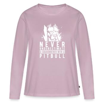 Pitbull Grand-mère Pitbull Interdiction - T-shirt manches longues Premium bio Femme - rose poudré - Devant - Julia (174cm)