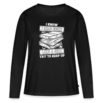 Rat de bibliothèque Livre Rat de bibliothèque - T-shirt manches longues Premium bio Femme - noir - Devant - Julia (174cm)
