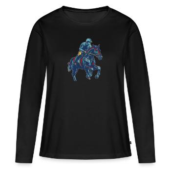 Équitation équestre d’endurance - T-shirt manches longues Premium bio Femme - noir - Devant - Julia (174cm)