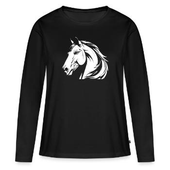 Tête équestre de cheval - T-shirt manches longues Premium bio Femme - noir - Devant - Julia (174cm)