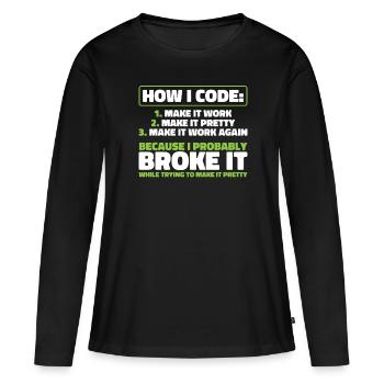 Développeur, Codeur, Programmeur - T-shirt manches longues Premium bio Femme - noir - Devant - Julia (174cm)