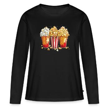 Pop-corn - T-shirt manches longues Premium bio Femme - noir - Devant - Julia (174cm)
