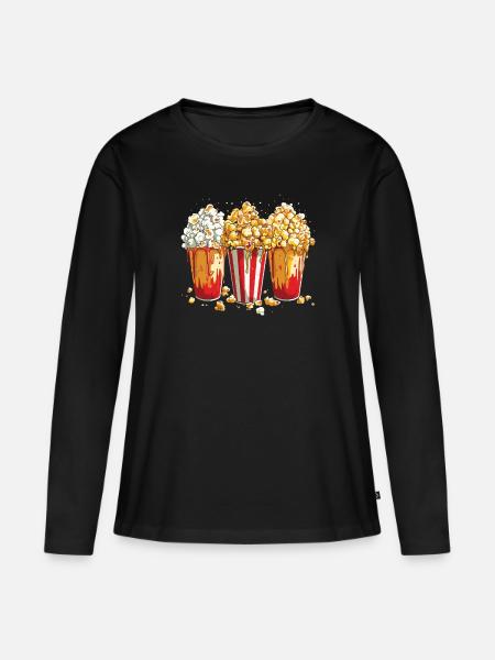 Popcorn - Frauen Premium Bio Langarmshirt - Schwarz