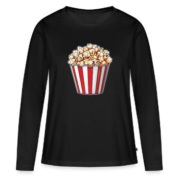 Pop-corn - T-shirt manches longues Premium bio Femme - noir - Devant - Julia (174cm)