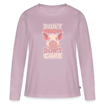 Pig Pig Farmer Funny Dont Know Don't Care - Women's Premium Organic Long Sleeve Shirt - dusky pink - Front - Julia (174cm)