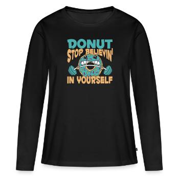 Donut Fitness Funny Donut Gym - Women's Premium Organic Long Sleeve Shirt - black - Front - Julia (174cm)