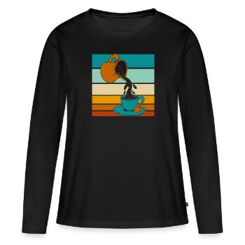 Café Café - T-shirt manches longues Premium bio Femme - noir - Devant - Julia (174cm)