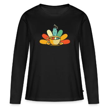 Café Café - T-shirt manches longues Premium bio Femme - noir - Devant - Julia (174cm)