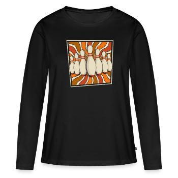 Bowling Bowlen Bowler - Frauen Premium Bio Langarmshirt - Schwarz - Vorne - Julia (174cm)
