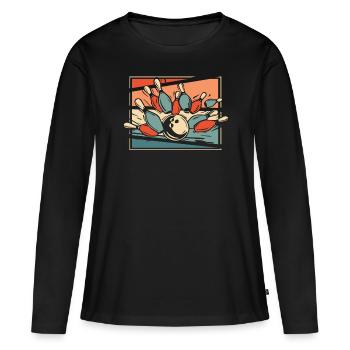 Bowling Bowlen Bowler - Frauen Premium Bio Langarmshirt - Schwarz - Vorne - Julia (174cm)