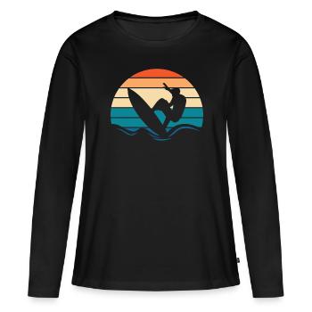 Surfer Surfen - Frauen Premium Bio Langarmshirt - Schwarz - Vorne - Julia (174cm)