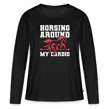 Électrocardiogramme équestre pour chevaux - T-shirt manches longues Premium bio Femme - noir - Devant - Julia (174cm)