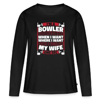 Bowling Bowlen Bowler - Frauen Premium Bio Langarmshirt - Schwarz - Vorne - Julia (174cm)