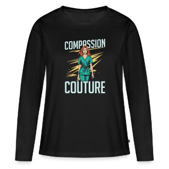 Krankenschwester Mode - Frauen Premium Bio Langarmshirt - Schwarz - Vorne - Julia (174cm)