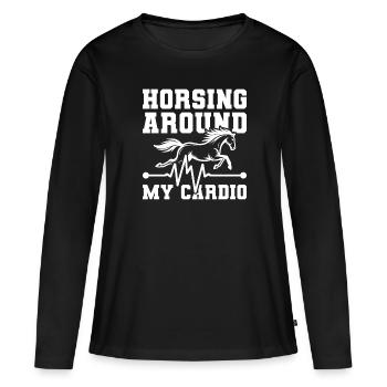 Électrocardiogramme équestre pour chevaux - T-shirt manches longues Premium bio Femme - noir - Devant - Julia (174cm)