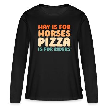 Pizza équestre pour chevaux - T-shirt manches longues Premium bio Femme - noir - Devant - Julia (174cm)