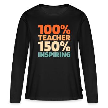 Enseignante pédagogue - T-shirt manches longues Premium bio Femme - noir - Devant - Julia (174cm)