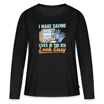 Infirmière en soins intensifs - T-shirt manches longues Premium bio Femme - noir - Devant - Julia (174cm)