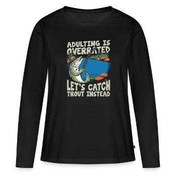 Pêcheur de truite - T-shirt manches longues Premium bio Femme - noir - Devant - Julia (174cm)