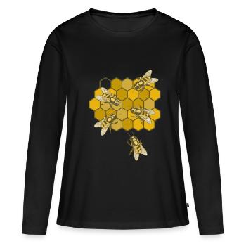 Abeilles sur nid d'abeille - T-shirt manches longues Premium bio Femme - noir - Devant - Julia (174cm)