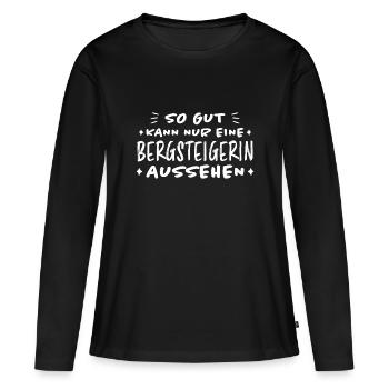 Bergsteigerin Wandern Fun Lustiger Spruch Geschenk - Frauen Premium Bio Langarmshirt - Schwarz - Vorne - Julia (174cm)