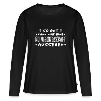 Reinigungskraft Spruch Haushalt Putzfrau Geschenk - Frauen Premium Bio Langarmshirt - Schwarz - Vorne - Julia (174cm)