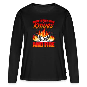 Je suis né pour travailler avec des couteaux et du feu - T-shirt manches longues Premium bio Femme - noir - Devant - Julia (174cm)