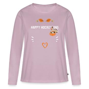 Joyeux hockeyving - Action de grâce - T-shirt manches longues Premium bio Femme - rose poudré - Devant - Julia (174cm)
