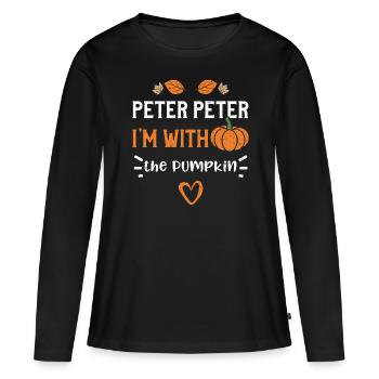 Peter Peter Je suis avec la citrouille - T-shirt manches longues Premium bio Femme - noir - Devant - Julia (174cm)