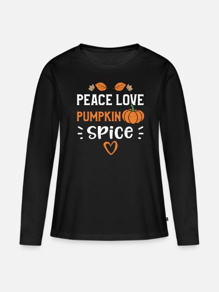 Peace Love Pumpkin Spice - Pumpkin - Frauen Premium Bio Langarmshirt - Schwarz