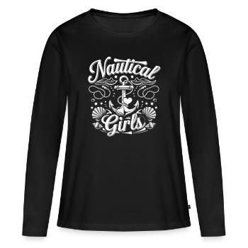 Nautical Girls | JGA Maritim & Anker-Look - Frauen Premium Bio Langarmshirt - Schwarz - Vorne - Julia (174cm)