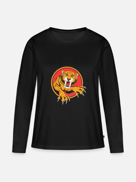 Säbelzahntiger Urzeit - Frauen Premium Bio Langarmshirt - Schwarz