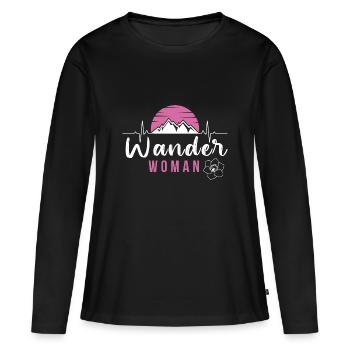 Wander Woman pour randonneuse et alpiniste - T-shirt manches longues Premium bio Femme - noir - Devant - Julia (174cm)