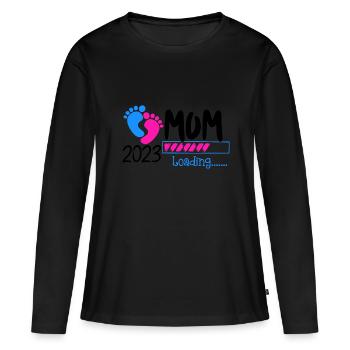 Maman chargeant 2023, future maman 2023 - T-shirt manches longues Premium bio Femme - noir - Devant - Julia (174cm)